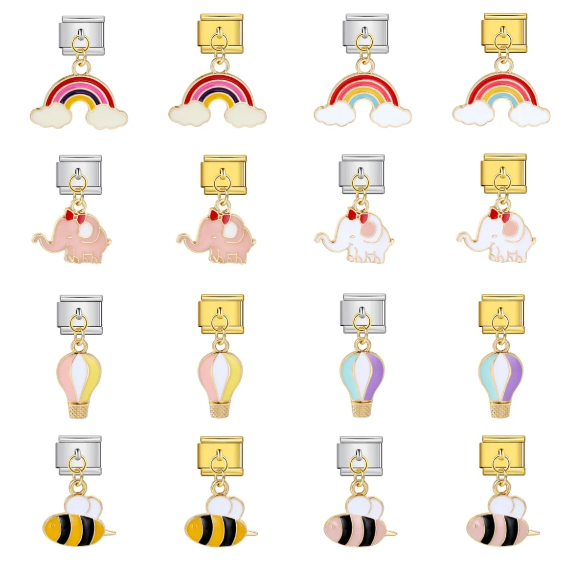 URING Fashion Bee Elephant Pendant Rainbow Balloon LGBT Italian Charms Link Fit 9mm Stainless Steel Bracelet DIY Jewelry Making