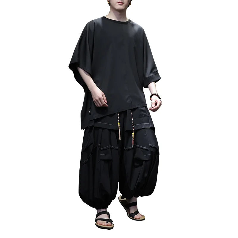 Summer New Chinese Trend Irregular Bat Sleeve Stage Performance T-Shirt Wide Leg Pants Set