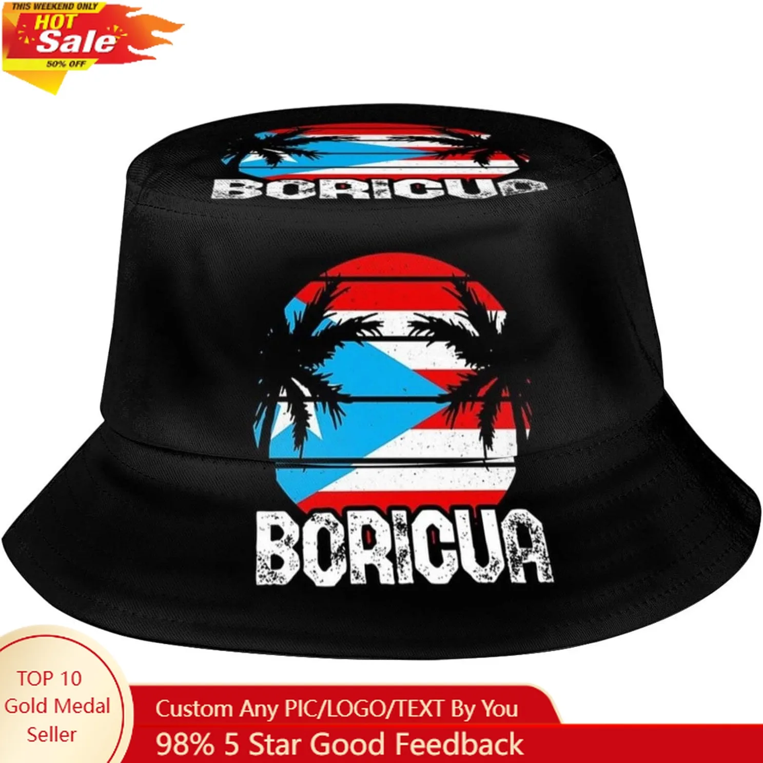 

Puerto Rico Bucket Hat Wide Brim Sun Protection Hats Boonie Hats Puerto Rico Flag Outdoor Hats for Men Women