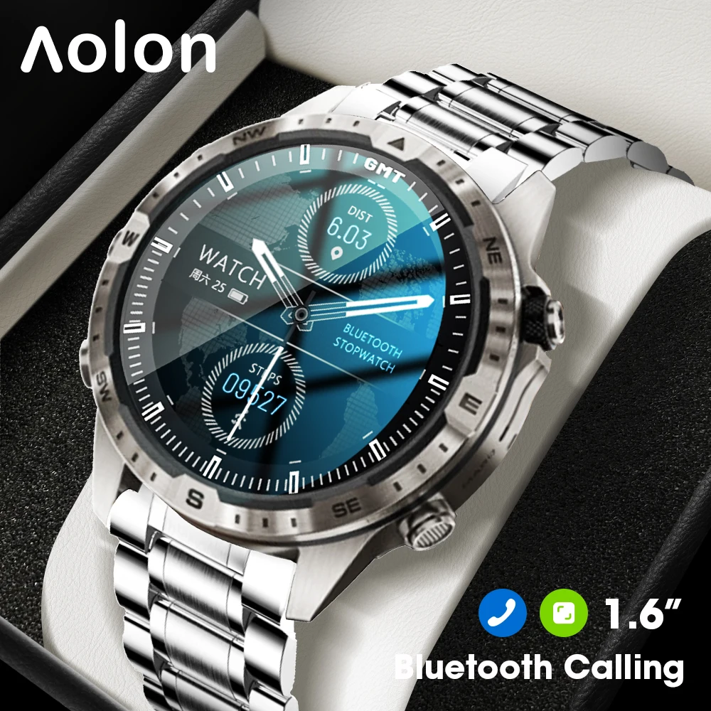 Aolon Smart Watch 1.6 inch Full Screen Compass HD Bluetooth Call Heart Rate Blood Oxygen Smartwatch Waterproof  Double Strap