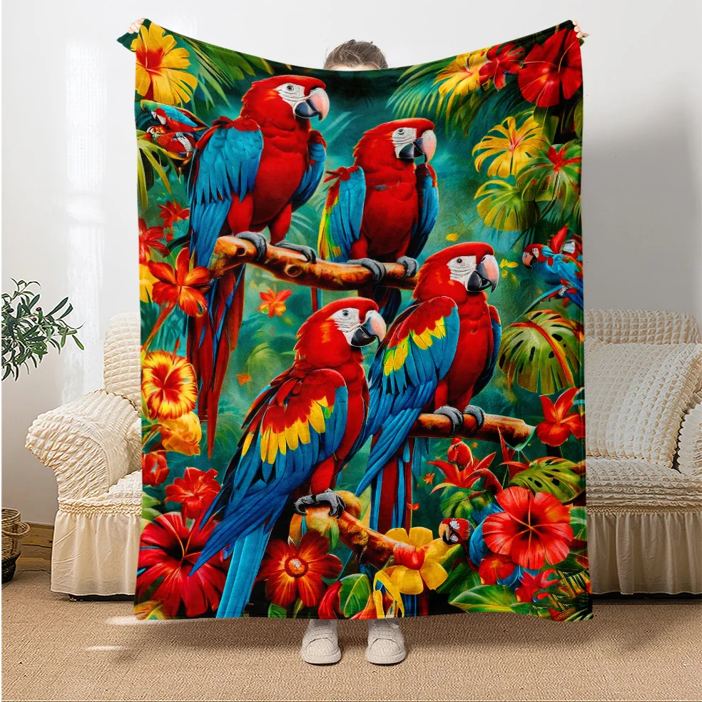 Colorful Parrot Printed Flannel Throw Blanket Lightweight, Warm for Sofa, Bed, Travel, Office Perfect Gift