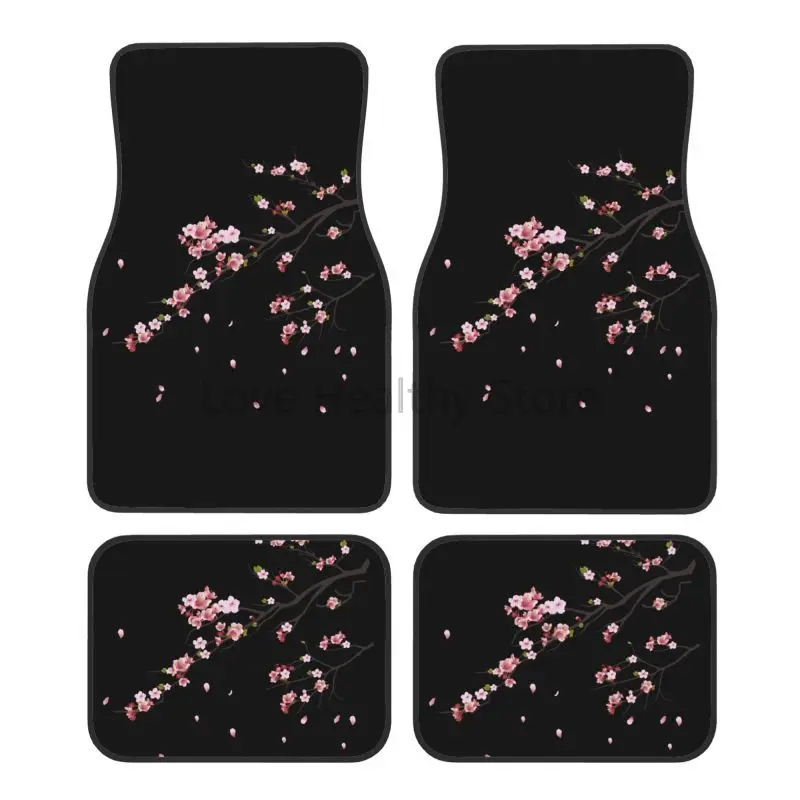 Japanese Sakura Cherry Blossoms Floor Mats of 4 Pieces Car Front and Rear Foot Mat with Rubber Backing Car Accessories Universal