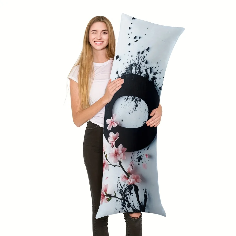 1 Black Round Pillowcase with White Background and Pink Floral Ink Splatter Pattern - Features a Zipper, Machine Washable - Suit
