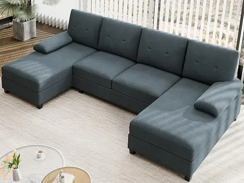 Spacious U-Shaped Sectional Sofa for Living Room with Double Chaises 2 sofa couch