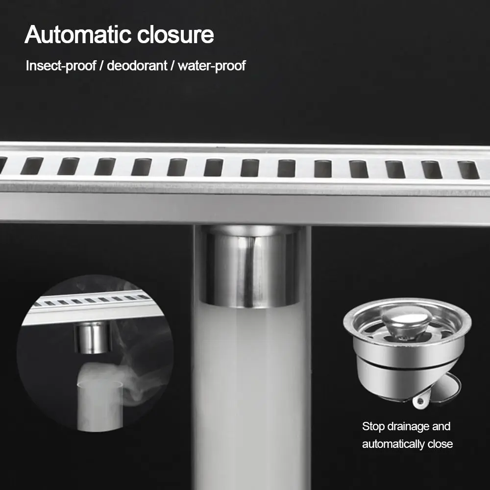 20/30/40/50cm Stainless Steel Shower Floor Drain Bathroom Rectangle Linear Floor Drainage Floor Drain with Strainer Cover