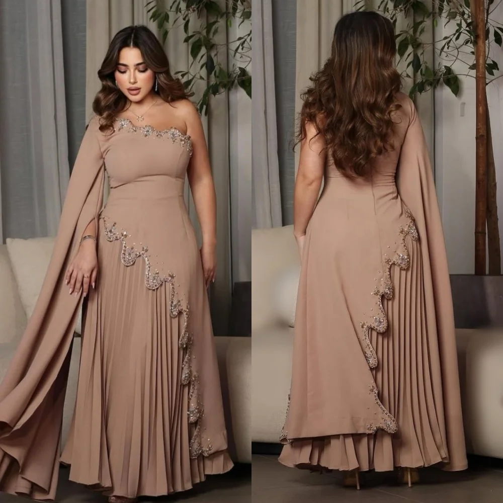 Customized Prom Party Jersey Rhinestone Pleat One-shoulder A-line Long Dresses Bespoke Occasion Classic Exquisite