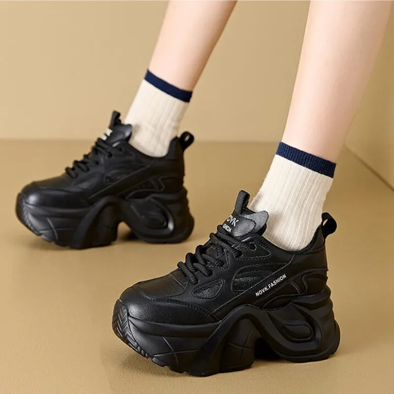9cm Fashion Luxury Women Elevated Platform Sneakers for 2026 Autumn Winter Chunky Dad Shoes Hidden Height Increase Walking Shoes
