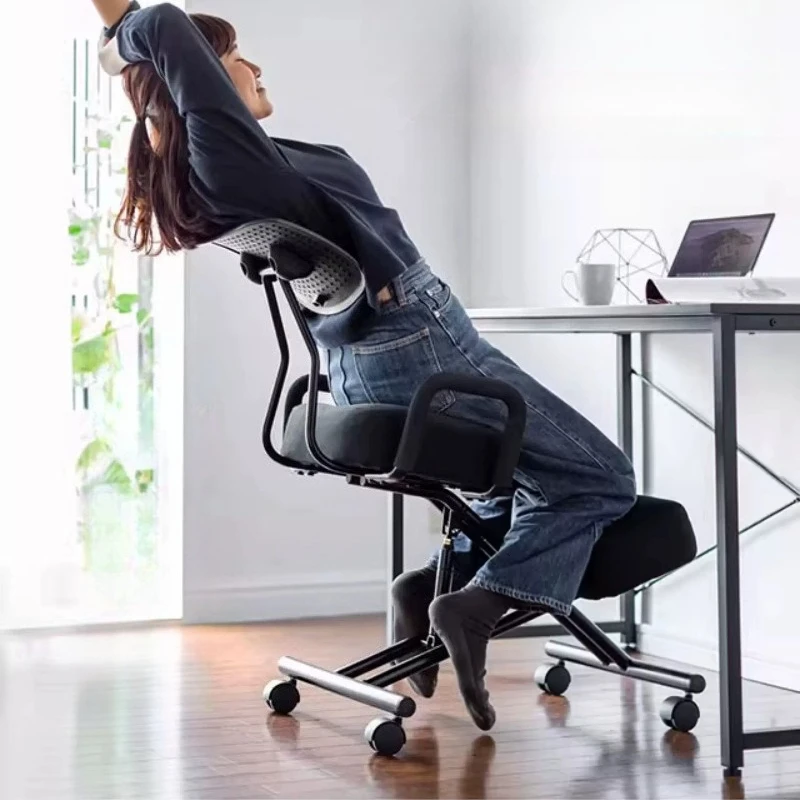 Sanwa Ergonomic Kneeling Chair with Armrest Adjustable Height Posture Correction Stool with Wheels for Home Office & Study