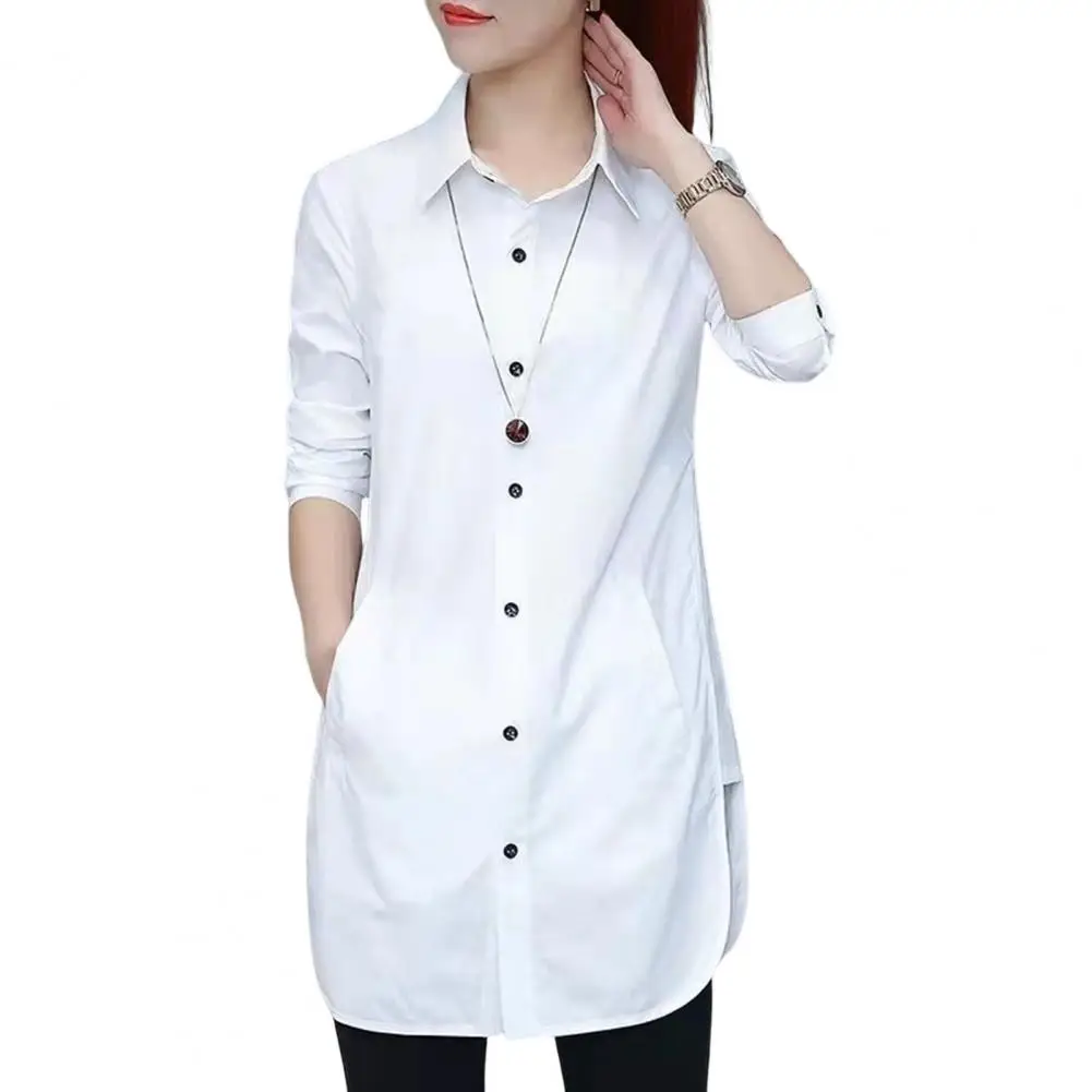 Women Shirt Solid Color Long Sleeve Single Breasted Turndown Collar Loose Streetwear Spring Summer OL Basic Shirt Blouse