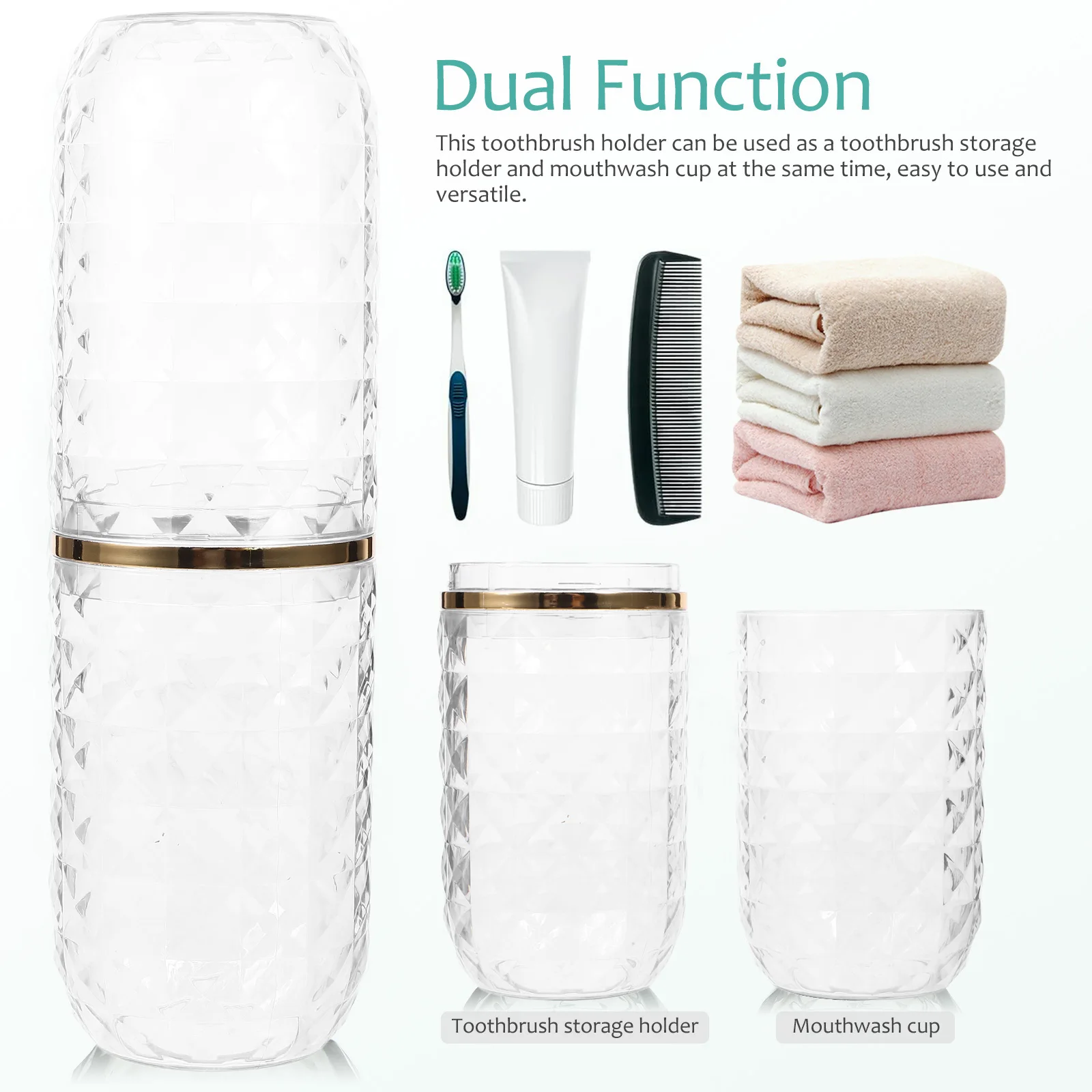 

Travel Toothbrush Cup Holder Portable Plastic Container for Business Trips Camping Gym Use Transparent Double Design Compact