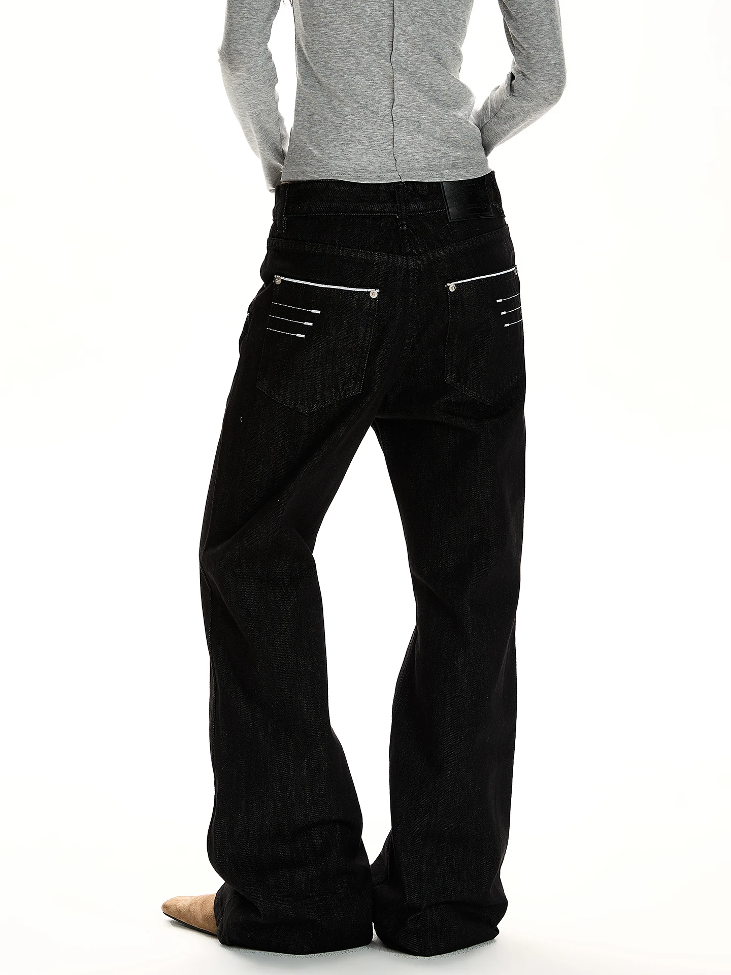 

American Street Sle Original Denim ket Embroidery Flared Jeans Men's Women's Cleanfit Versatile Casual Long Pants