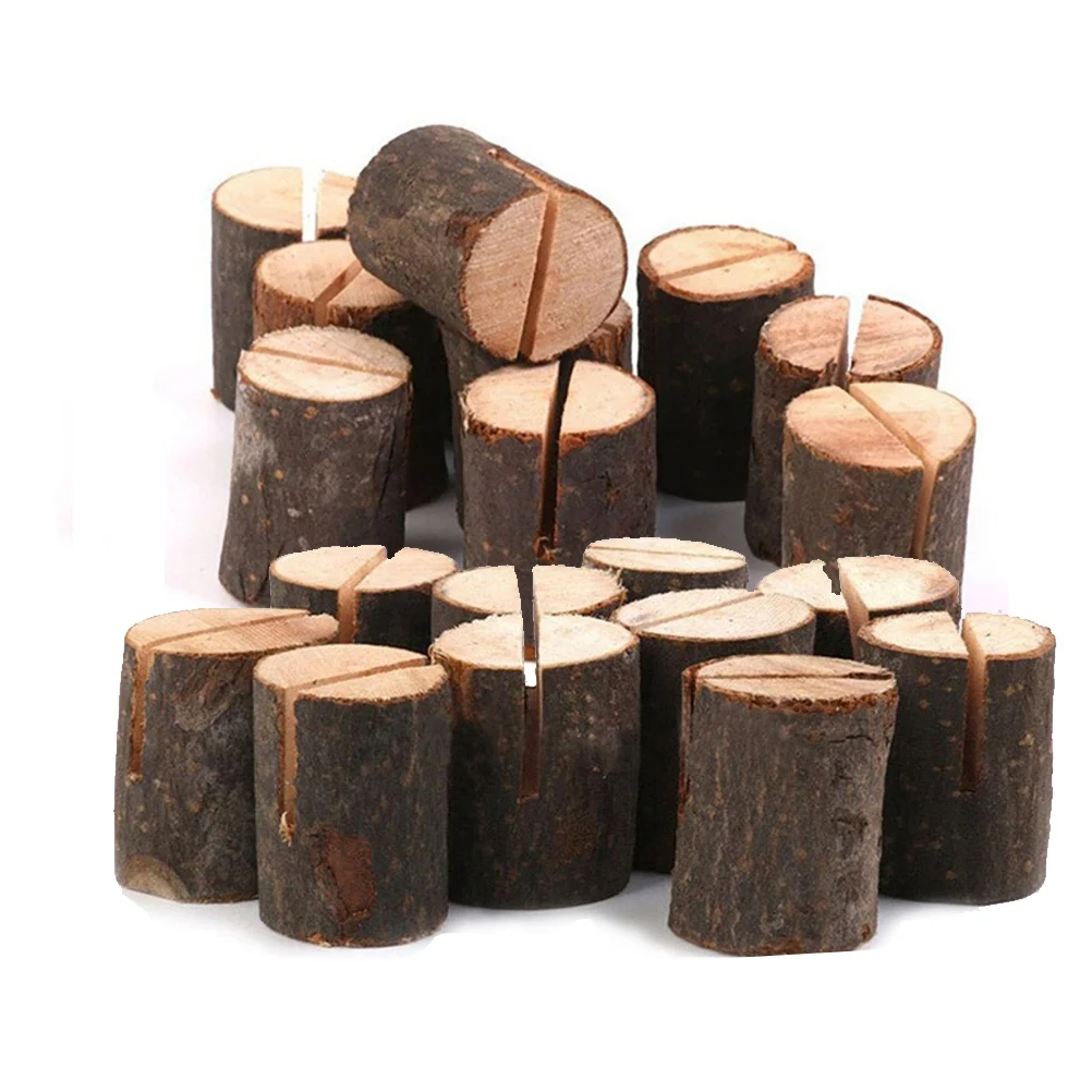 

12 Pcs Stake Notepad Holder Real Bark Card Menu Clip Note Holders Note Clip Holders Table Signs Wooden Clamp