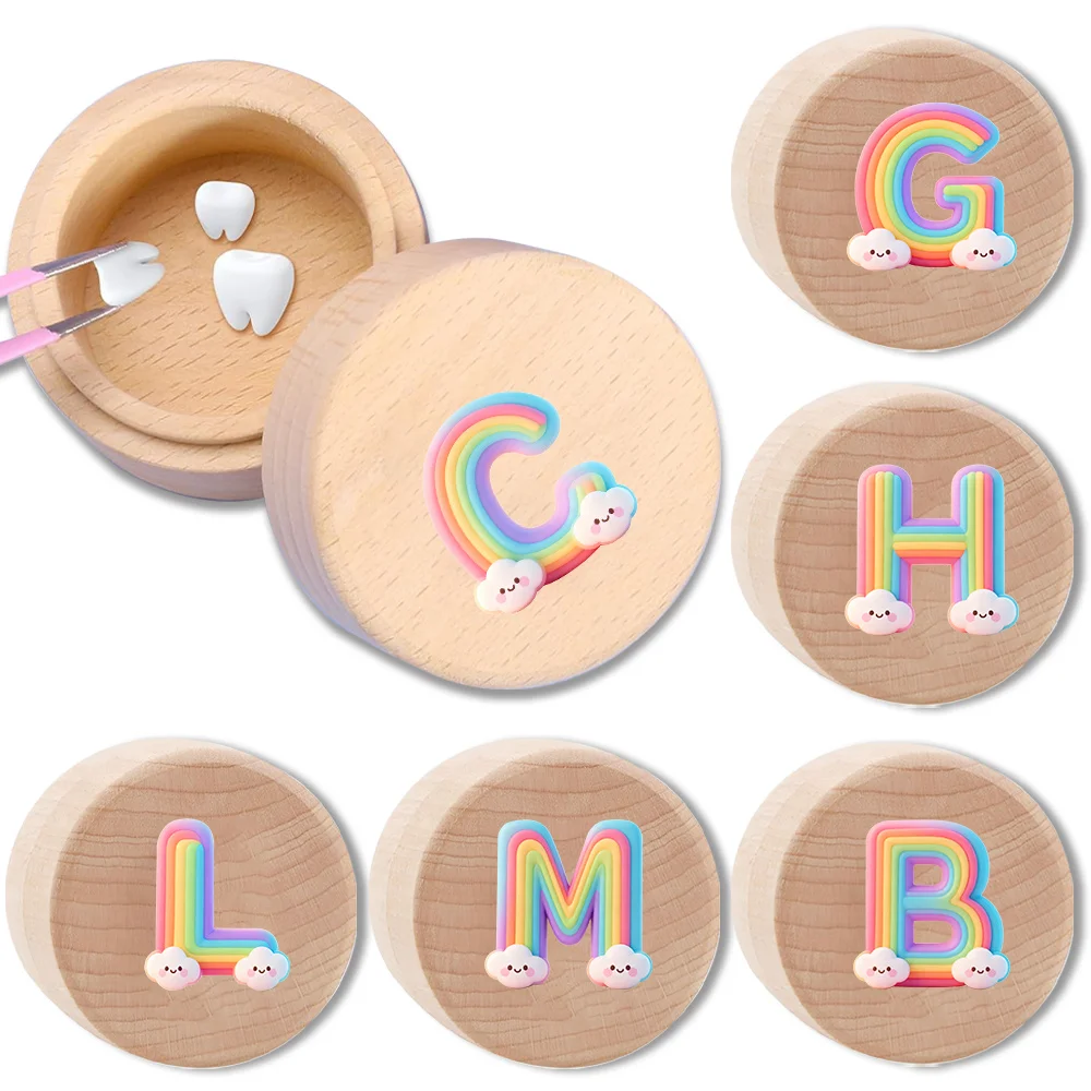 

Wooden Milk Teeth Box Durable Deciduous Tooth Storage Organizer Case Multi-Functional Storage Box Colorful Clouds Pattern