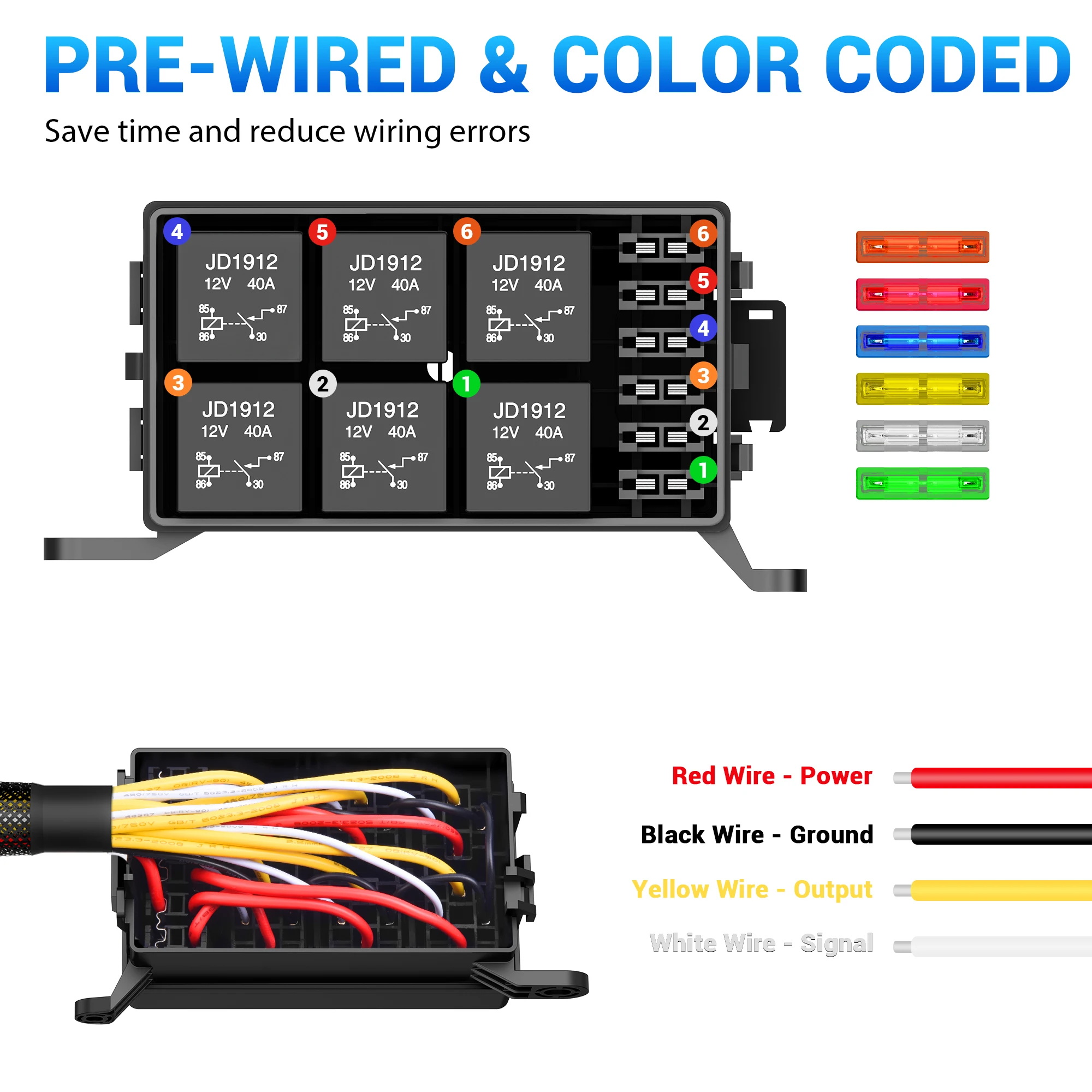 

MICTUNING 6 Way Pre-Wired Waterproof Relay Box 12V Fuse Relay Box 6 Slot ATC/ATO Fuse Relay Block Universal Relay Panel for Car