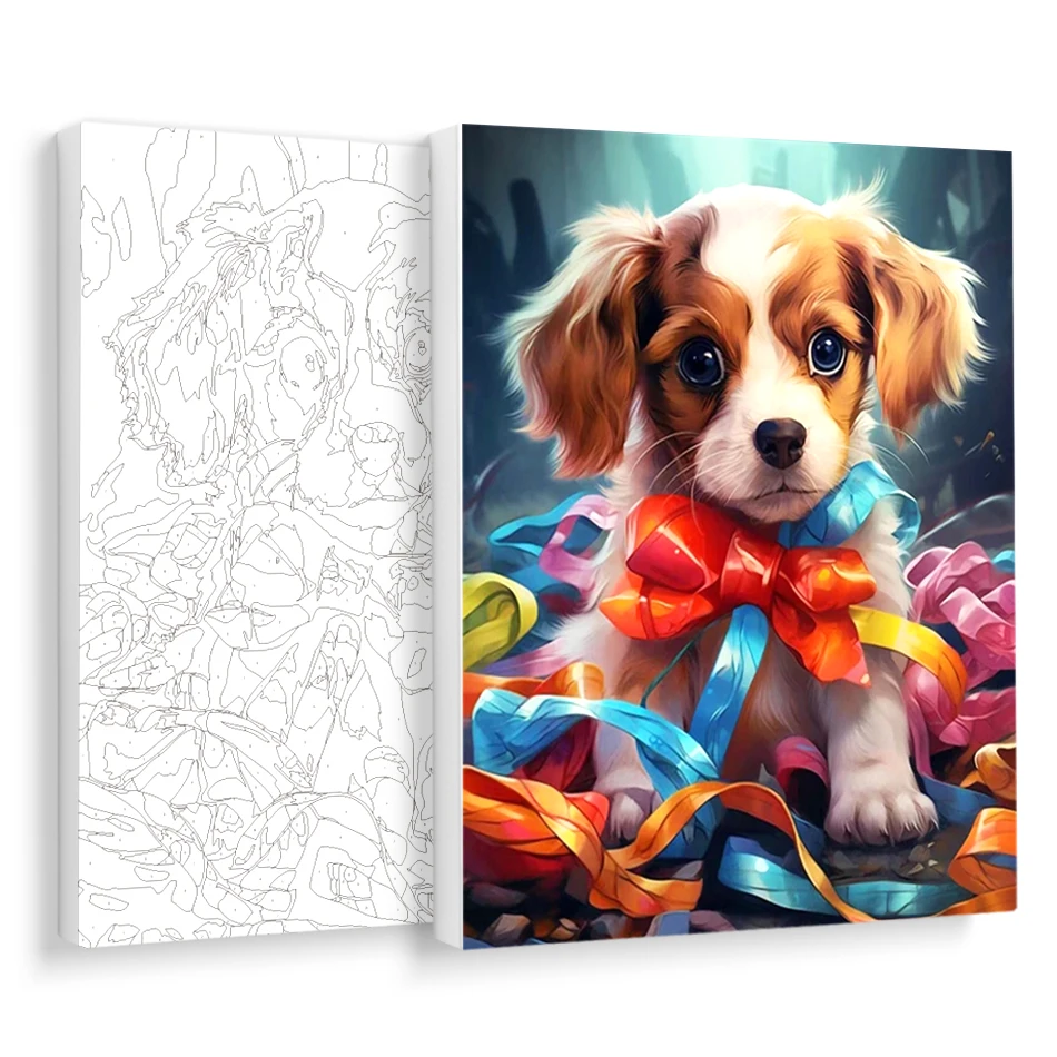 

RUOPOTY Painting By Numbers Acrylic Dog animals Handpainted Oil Painting On Canvas Decoration Home Pictures By Numbers Paint Kit