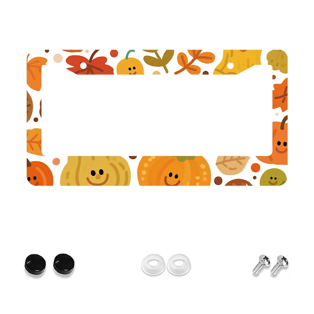 1 قطعة اليقطين البرتقالي والأوراق نمط 2 حفرة إطار لوحة الترخيص ، مادة الألومنيوم ، 6x12 بوصة مع مجموعة المسمار ، متعة الكرتون دي