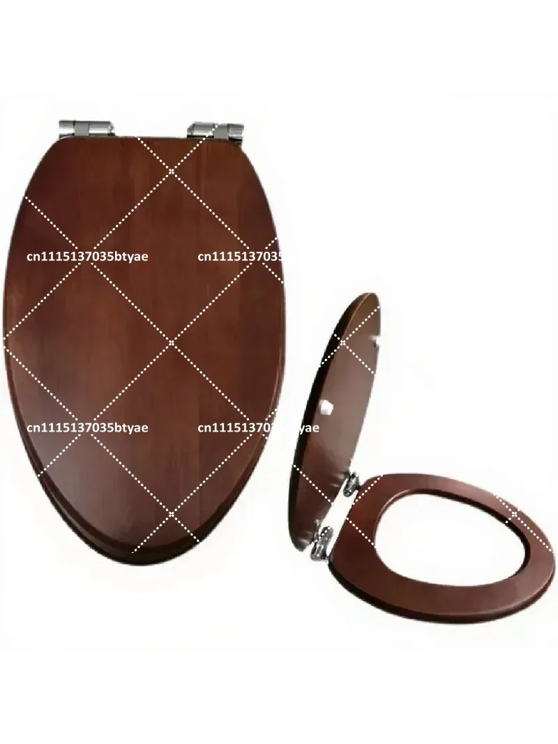 Universal Thickened Solid Wood Toilet Seat Cover, Black Walnut Finish, Stainless Steel Hinge, Cushioned Comfort Fit
