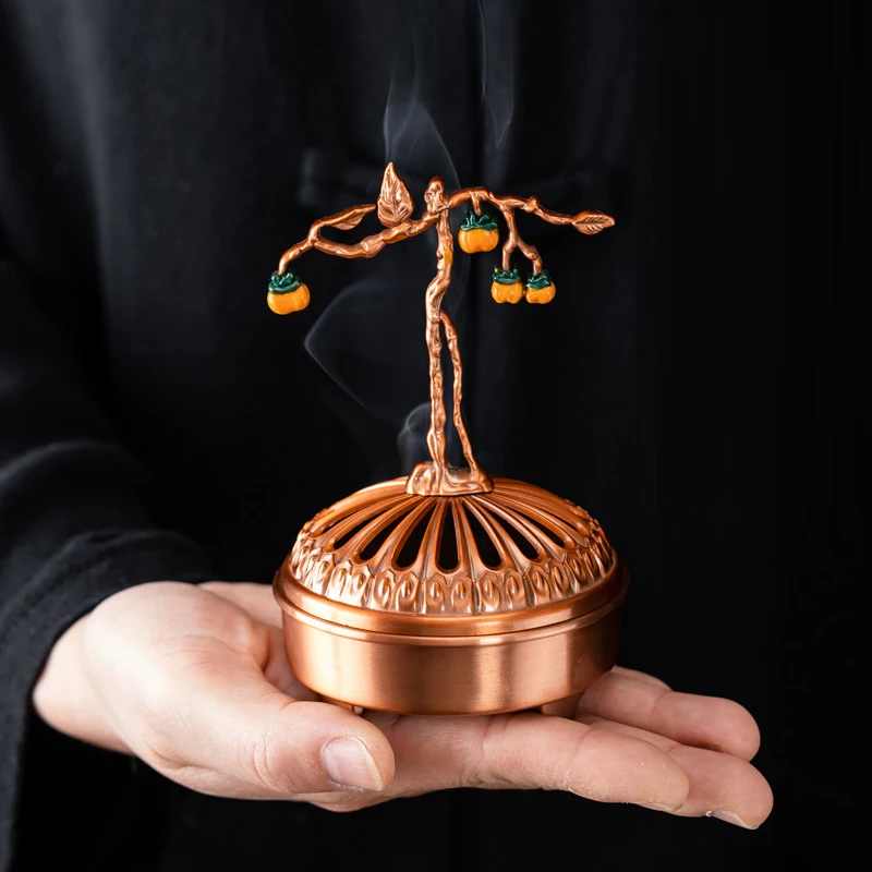 Persimmon Auspicious Coil Incense Burner Chinese Zen Ornament for Office Home Tea Ceremony Incense Holder