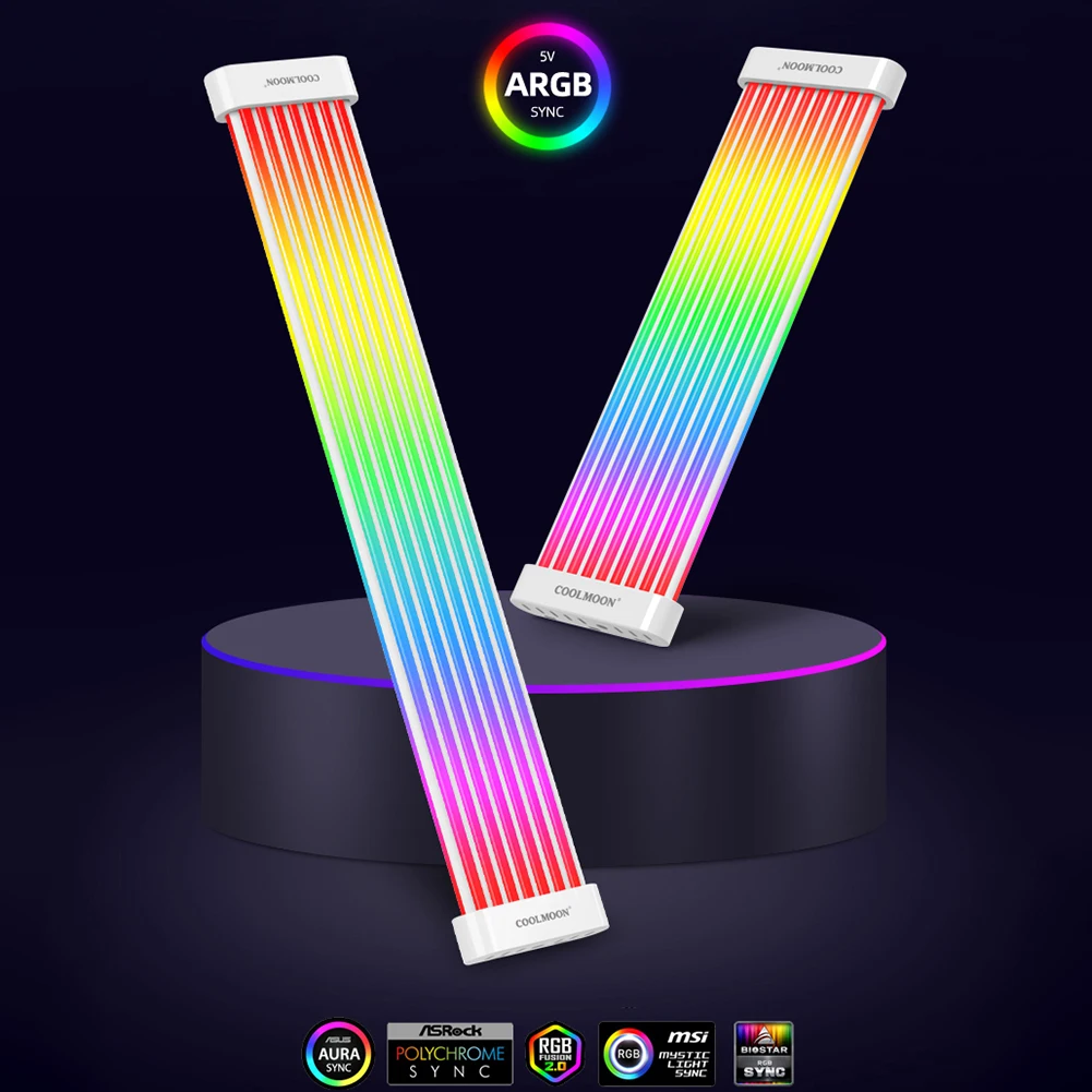 

COOLMOON Neon Line 8Pin/24Pin ARGB Power Supply Decorative Line 5V Sync Replacement Multifunctional DIY Computer Accessories