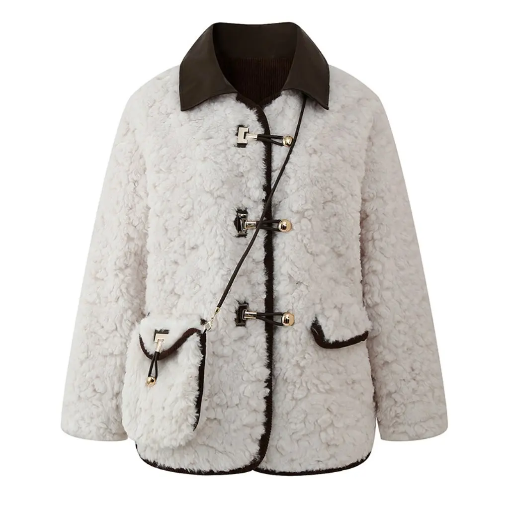 

Z4JM-921208 Women's Padded Lapel Short Coat European American Style Woolen Jacket for Autumn Winter Small Size Trendy Wholesale
