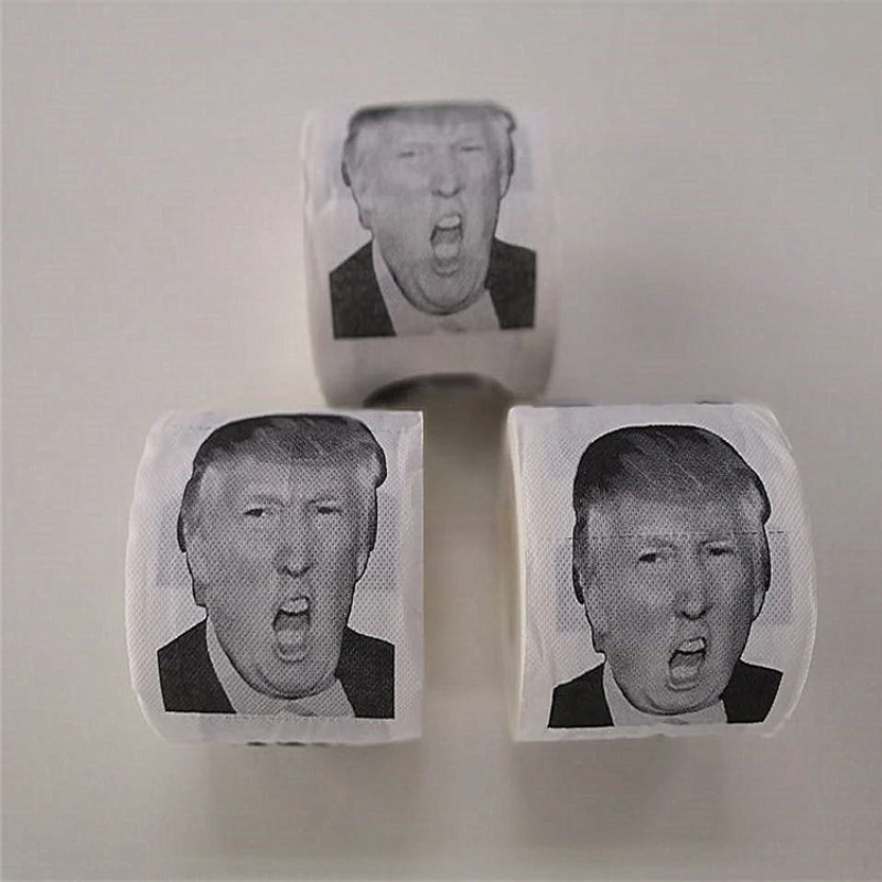 Humorous Toilet Paper Creative Funny Donald Trump Printed Toilet Paper Pure Wood Pulp Non Fading Bathroom Roll Paper