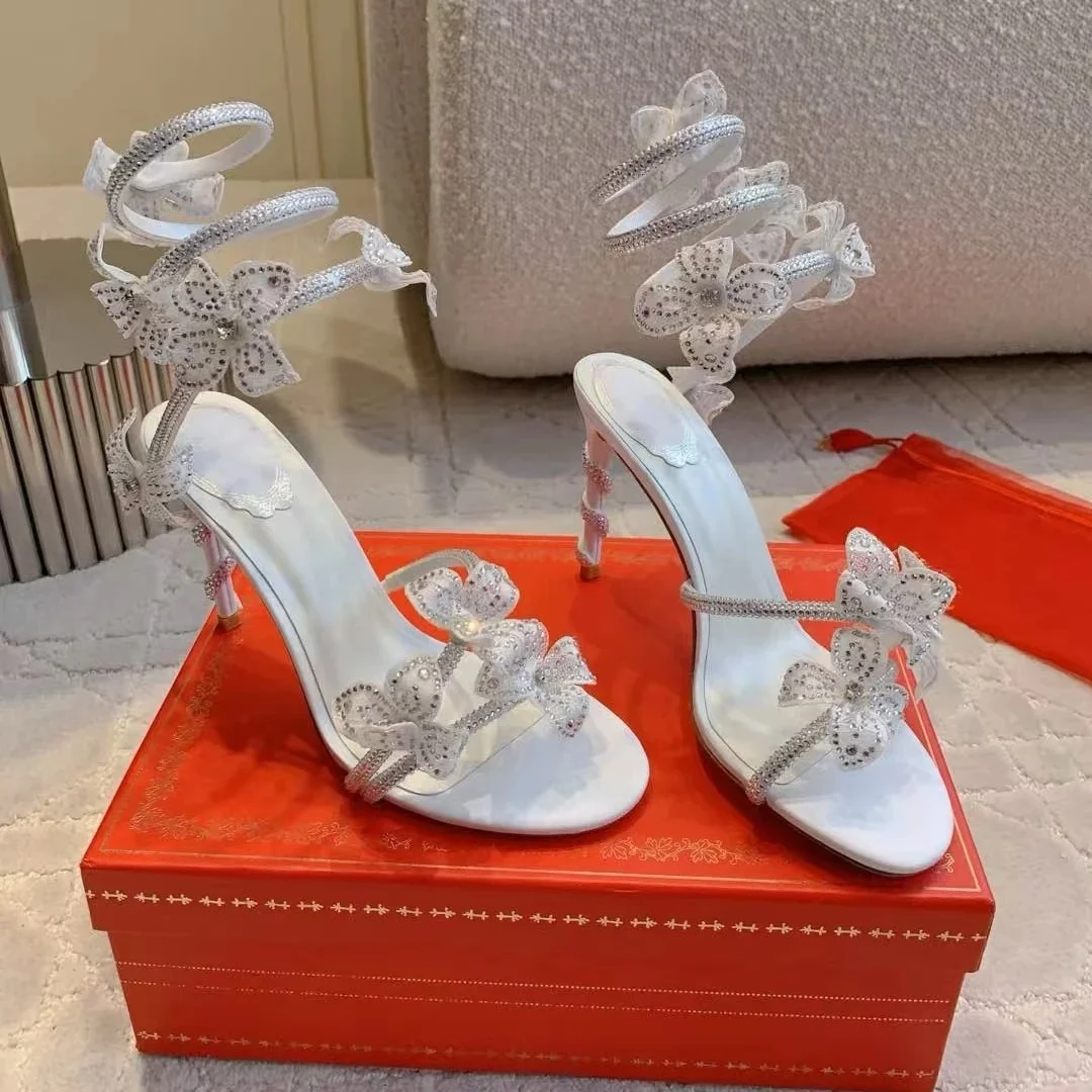 New Summer Genuine Leather Open-Toe High Heel Ankle-Strap Woman Sandals Flower Decora Banquet Pumps Stiletto Ladies Wedding