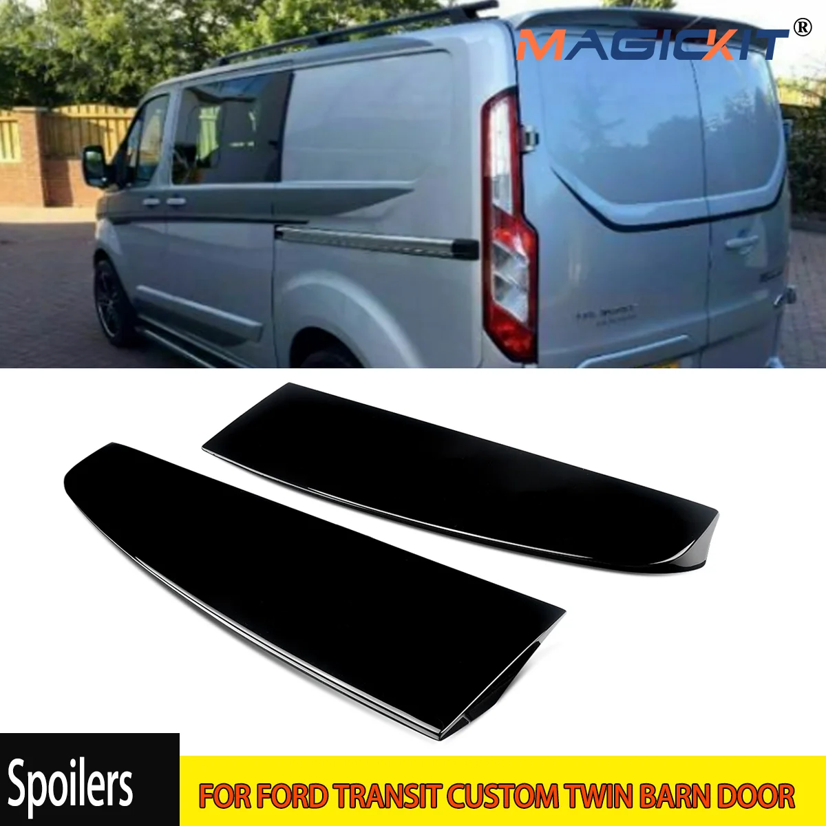 FOR FORD TRANSIT CUSTOM TWIN BARN DOOR REAR ROOF TAILGATE SPOILER BLACK 12-2022