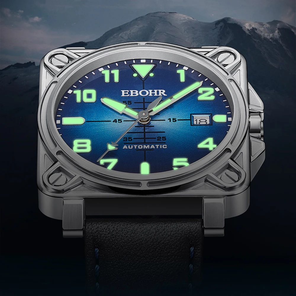 Pilot Automatic Watch Men Limited Edition Mechanical Wristwatches Luxury 40mm Square Stainless Steel Luminous Clocks EBOHR 2023