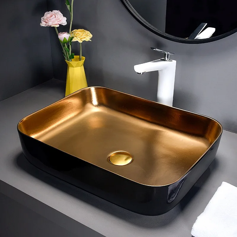 

Square art stage basin, ceramic wash basin, hotel bathroom wash basin