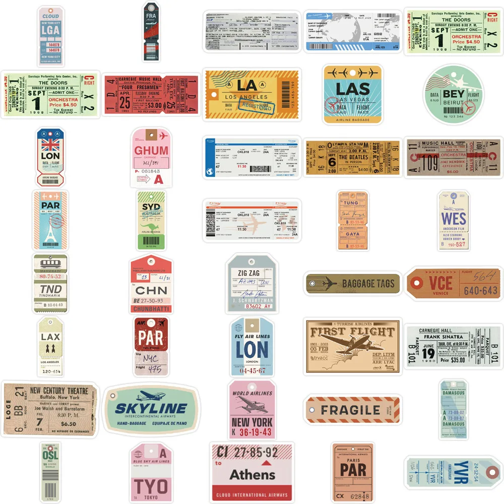 10/20/40 Stuks Vintage Instapkaart Vliegtickets Stickers Wereld Reizen Stickers Speelgoed Diy Bagage Koffer Auto Telefoon Waterdichte Sticker