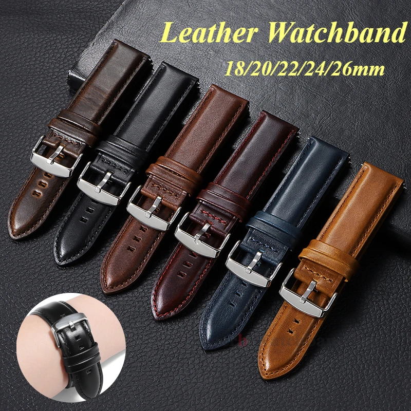 18mm 20mm 22mm 24mm 26mm Quick Release Genuine Leather Watchband Strap Vintage Leather Watchband Black Brown Wristband Bracelets