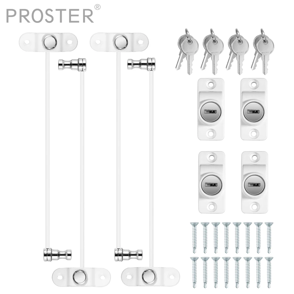 PROSTER 4 Pack Window Door Restrictor Child Baby Safety Security Locking Cable Wire Lock White Fit For PVC Wood Aluminium Metal