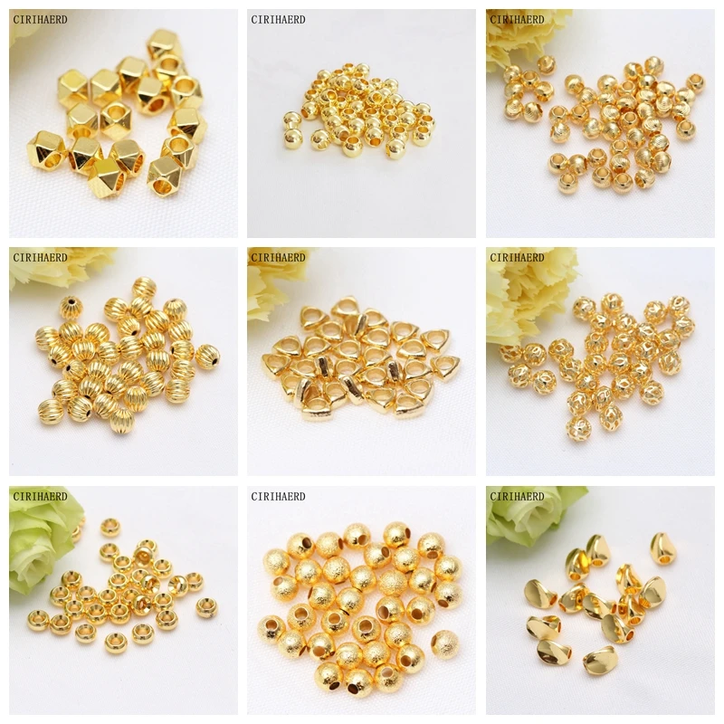 2/2,5/3/4/5/6mm Lose Perlen Runde 14K Reales Gold Überzogene Glatte Kugel Spacer Perlen DIY Schmuck Machen Liefert Perlen Großhandel