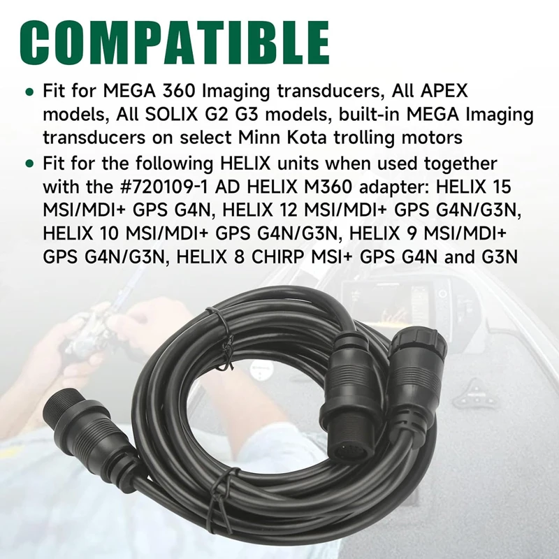 14 M360 2DDI Y Transducer Adapter Cable #720108-1 Compatible with Humminbird 2D MDI and MEGA 360 Transducers 14-Pin Y-Cable
