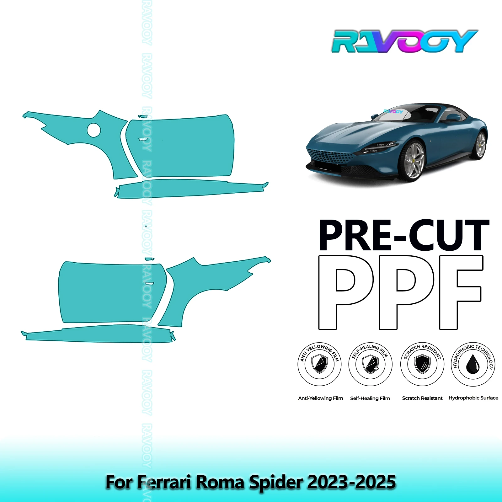 

For Ferrari Roma Spider 2023-2025 8.5mil Clear Matte Pre-Cut PPF Door & A/B Pillar Kit TPU Paint Protection Film Set