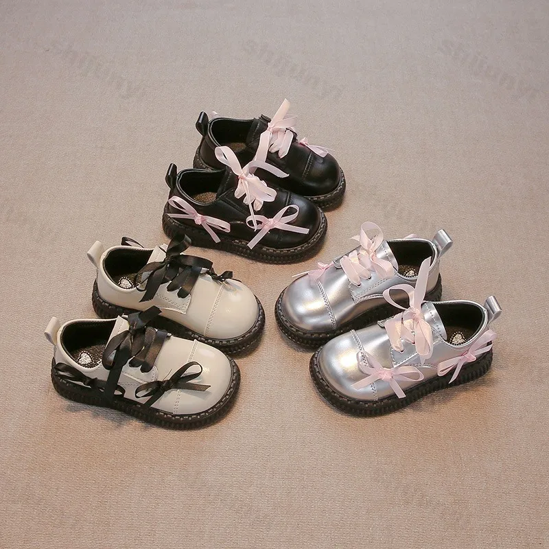 

2025 Autumn New Girls' Bow Designed Elegant Casual Flat Princess Shoes Childrens' Fashion Shallow Mouth Comfortable Single Shoes