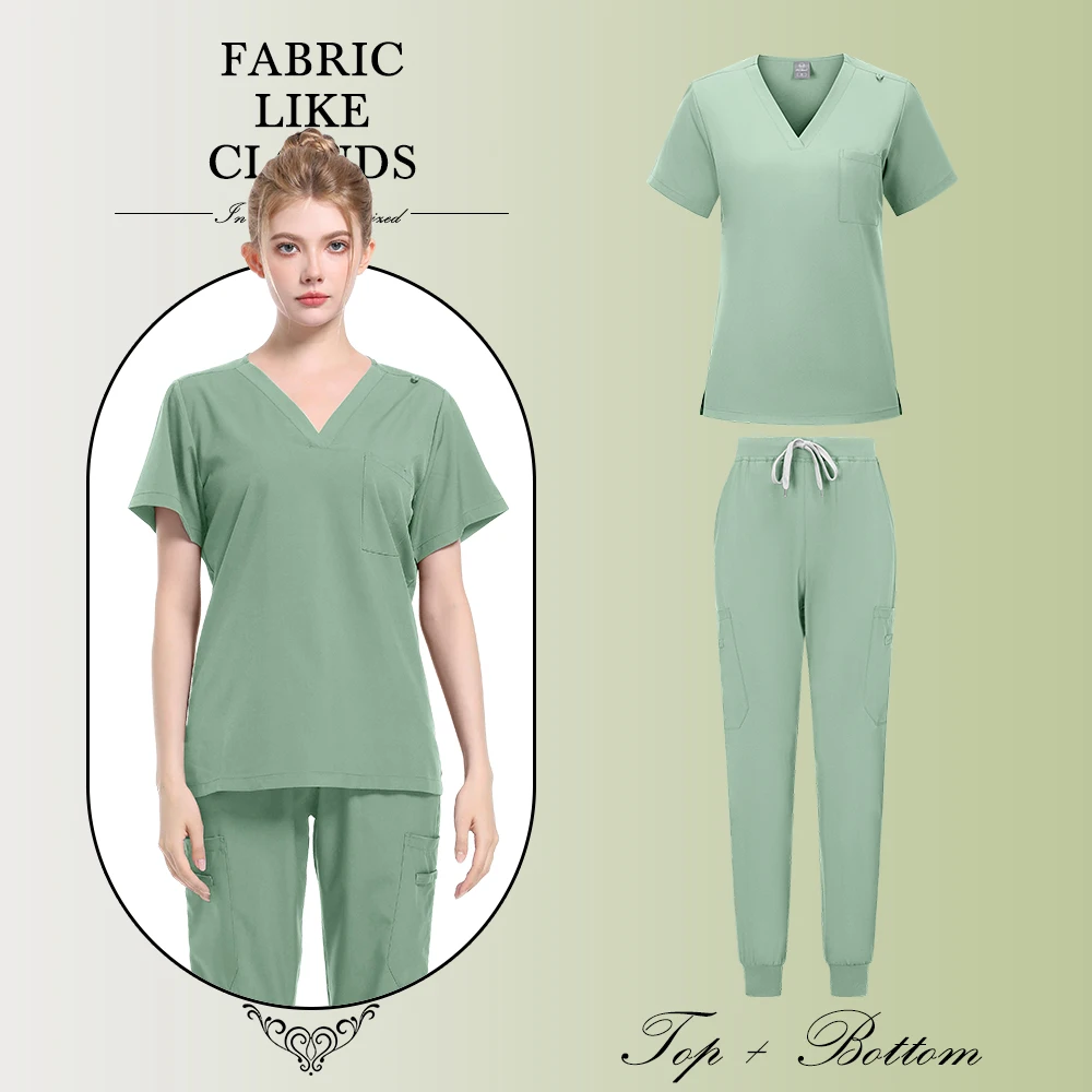 Medical Scrubs Uniform Women Nurse Scrub Set Pocket Top+Pants 2 Piece Suit Nursing Operating Room Clothes Beauty Salon Work Wear