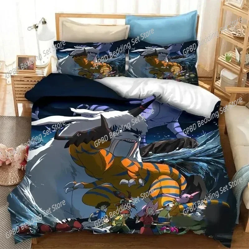 Anime Digimon Adventure Bedding Set Boys Girls Twin Queen Size Duvet Cover Pillowcase Bed Boys Adult Fashion Home Textileextile