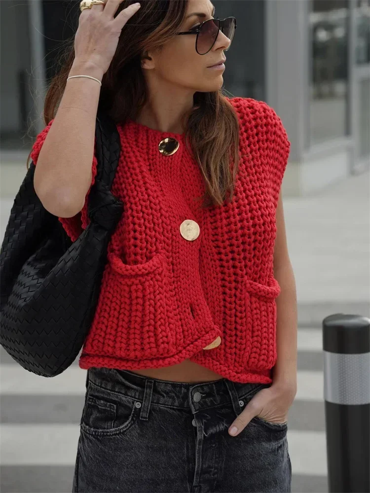 

Knitwear Sweater Cardigan Pocket Women's Jackets Hollow Out Fashion Short Sleeve See-Through Coat Female Knit Outwear