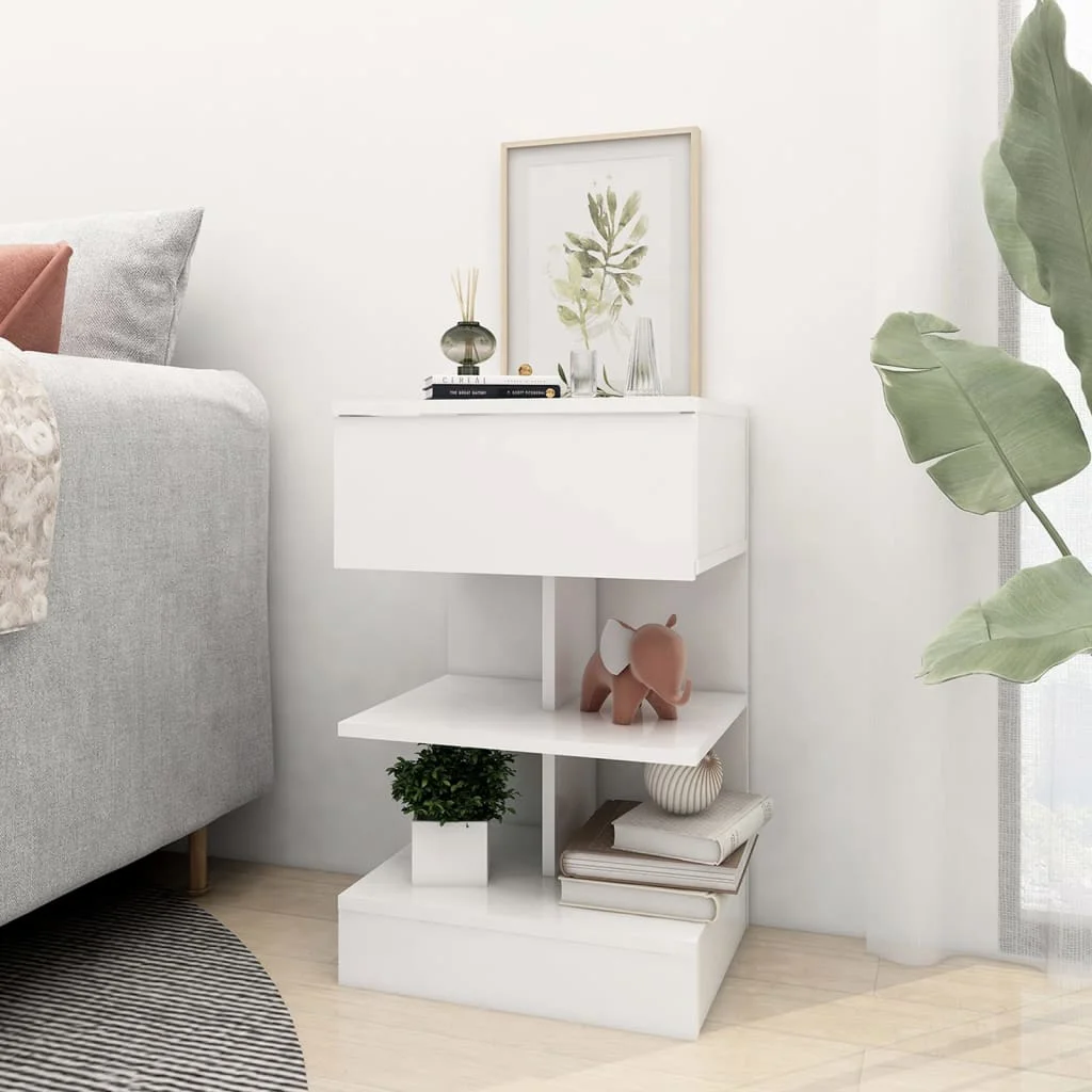 White Nightstand With Drawer&4 Compartments,Multi-Layer Storage Rack with 4 Open Cabinet Bedside Table For Bedroom 40x35x65cm