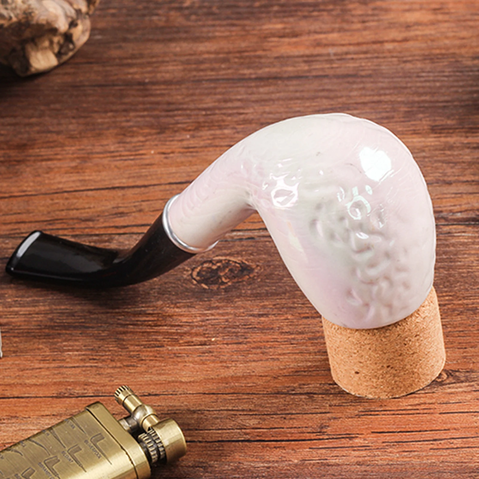 1pc Resin Wooden Tobacco Pipe, Curved White Colorful Filter Tobacco Pipe, Smoking Pipe, Smoking Accessories