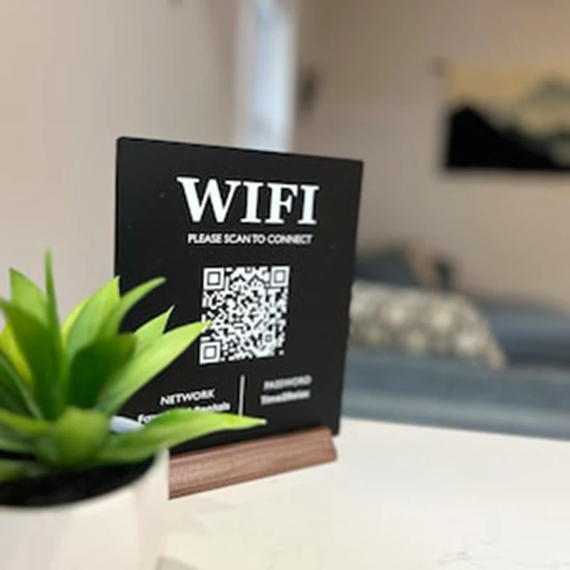

Custom WiFi QR Code Acrylic Sign with Wood Base Table Sign for Home Airbnb Salon Spa Small Business Office Scan to WiFi Signage