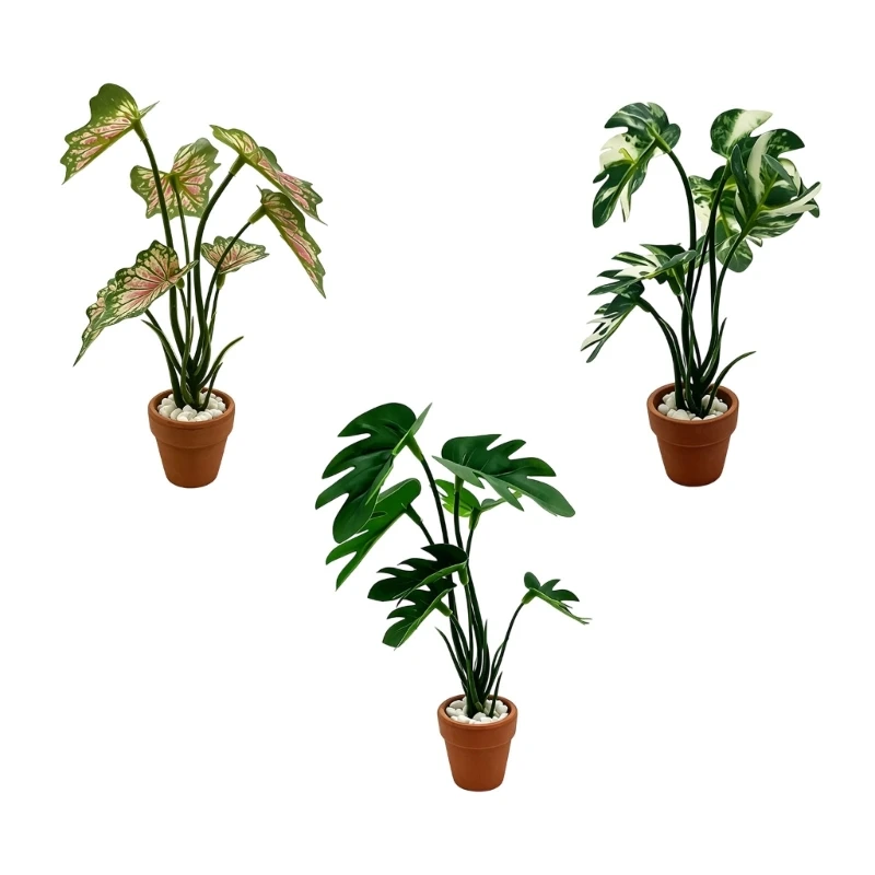 1:6 Scale Detailed Miniature Artificial Potted Plant Setup Model Dollhouses Pretend Play Accessories Plastic Foliage with 15UB