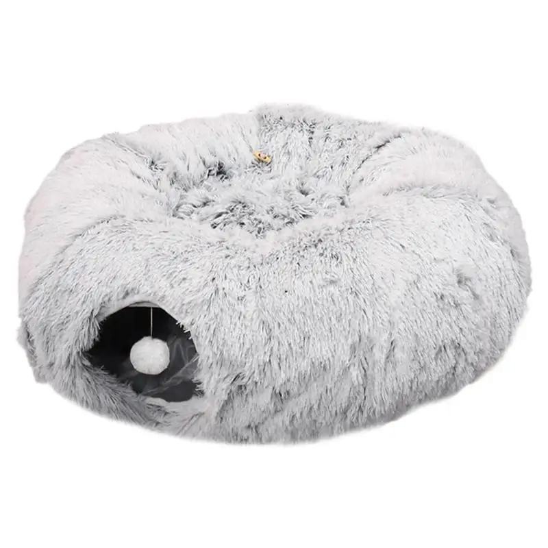 Cat Peekaboo Cave Portable Plush Cat Tunnel With Bed Foldable Cat Doughnut Large Cat Bed Cave Washable Round Cat Tunnel For