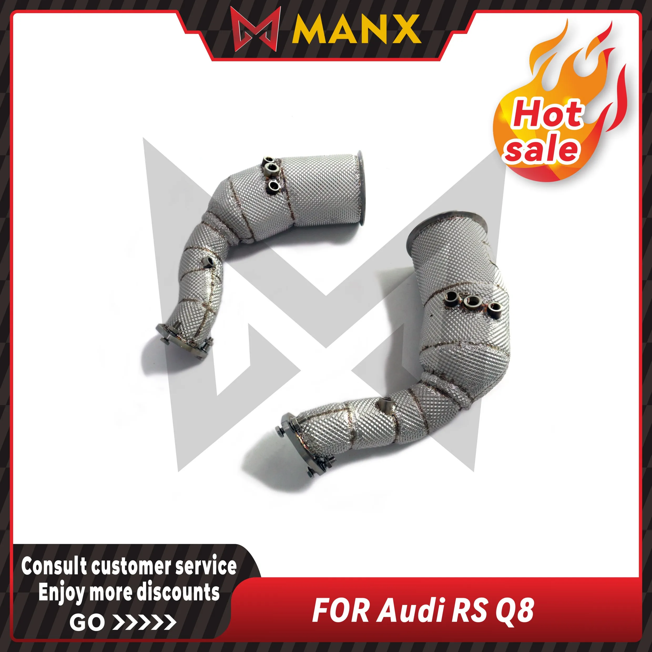 Catalyzed Downpipe Catless Downpipe for Audi RS Q8 Stainless steel Performance Auto Exhaust pipe with heat shield