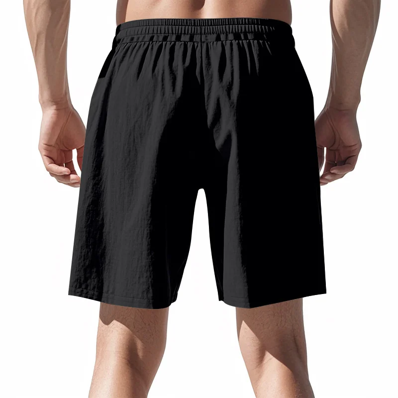 2026 Summer New Style Fitness Running Men's Solid Color Linen Breathable Casual Sports Shorts Men Loose Beach Straight-Leg Short