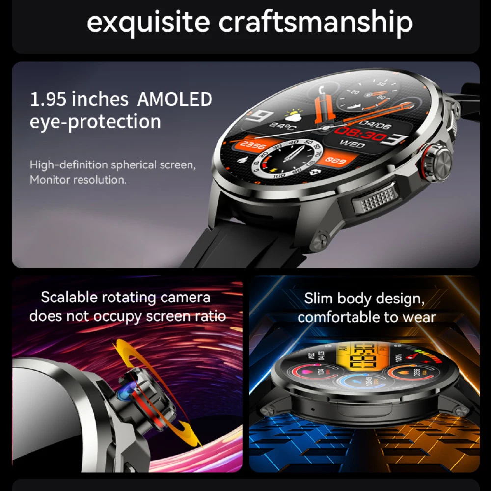 2100mAh Rotating Camera 4G Video Call Smart Watches Men Heart Rate Blood Oxygen Health GPS Wifi Sports Waterproof Smartwatch NFC