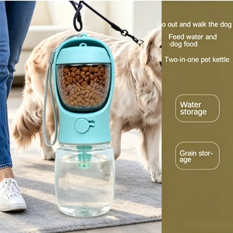 Botella de Agua y Comida Portátil 2 en 1 para Mascotas, Bebedero y Comedero de Viaje para Perros, Gatos y Cachorros