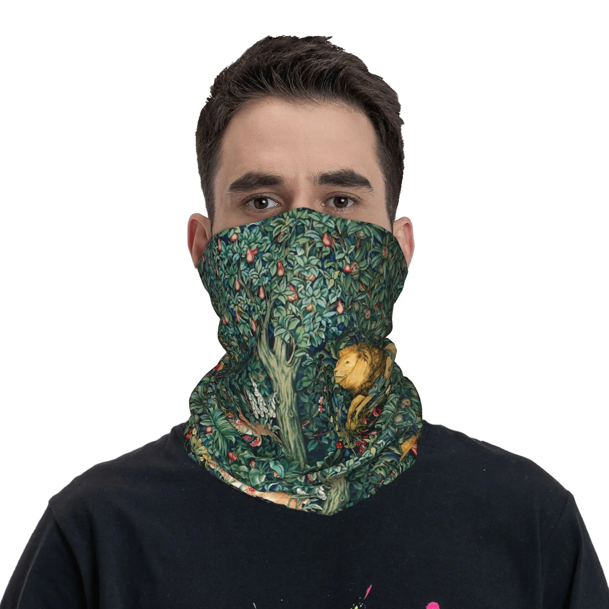 

Greenery Forest Animals Lion And Hares Floral Bandana Neck Cover Printed Mask Scarf Balaclava Hiking Fishing for Men Women Adult