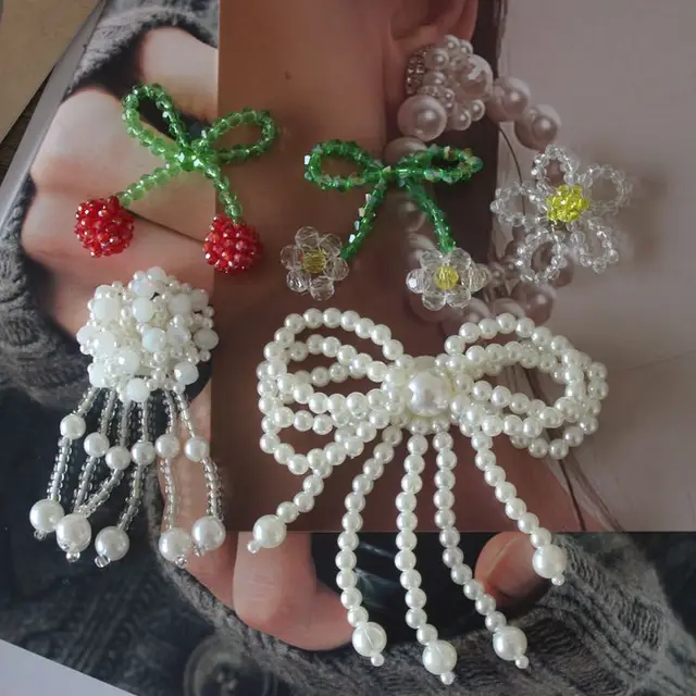 Wykwintna, ręcznie robiona ozdoba do ubrań z koralikami, kokarda do zawieszenia, materiał na broszkę DIY, akcesorium, naszywka z tkaniny, biżuteria do modnych projektów DIY.